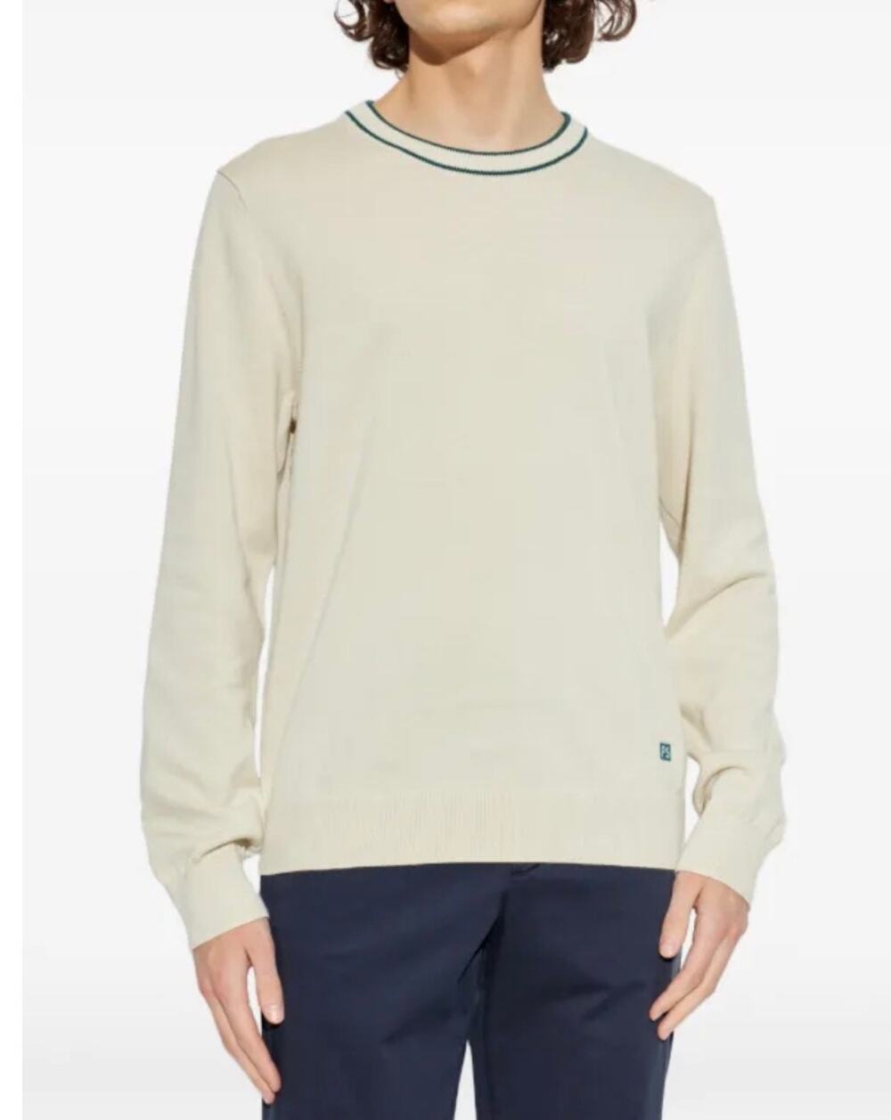 PS Paul Smith crew neck sweater ribbed knit crew parchment green contrast stripe